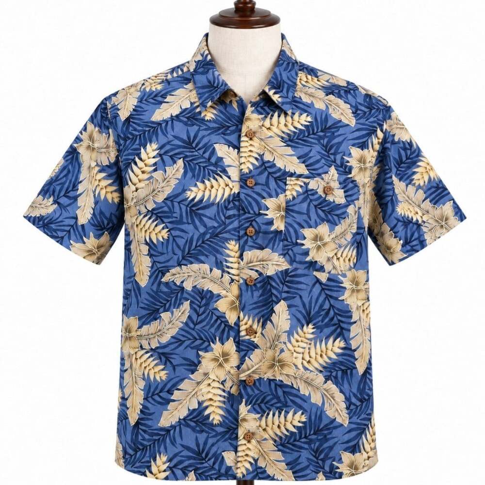 Caribbean Mens XLT Tall 100% Silk Hawaiian Shirt Blue Tropical Floral Aloha